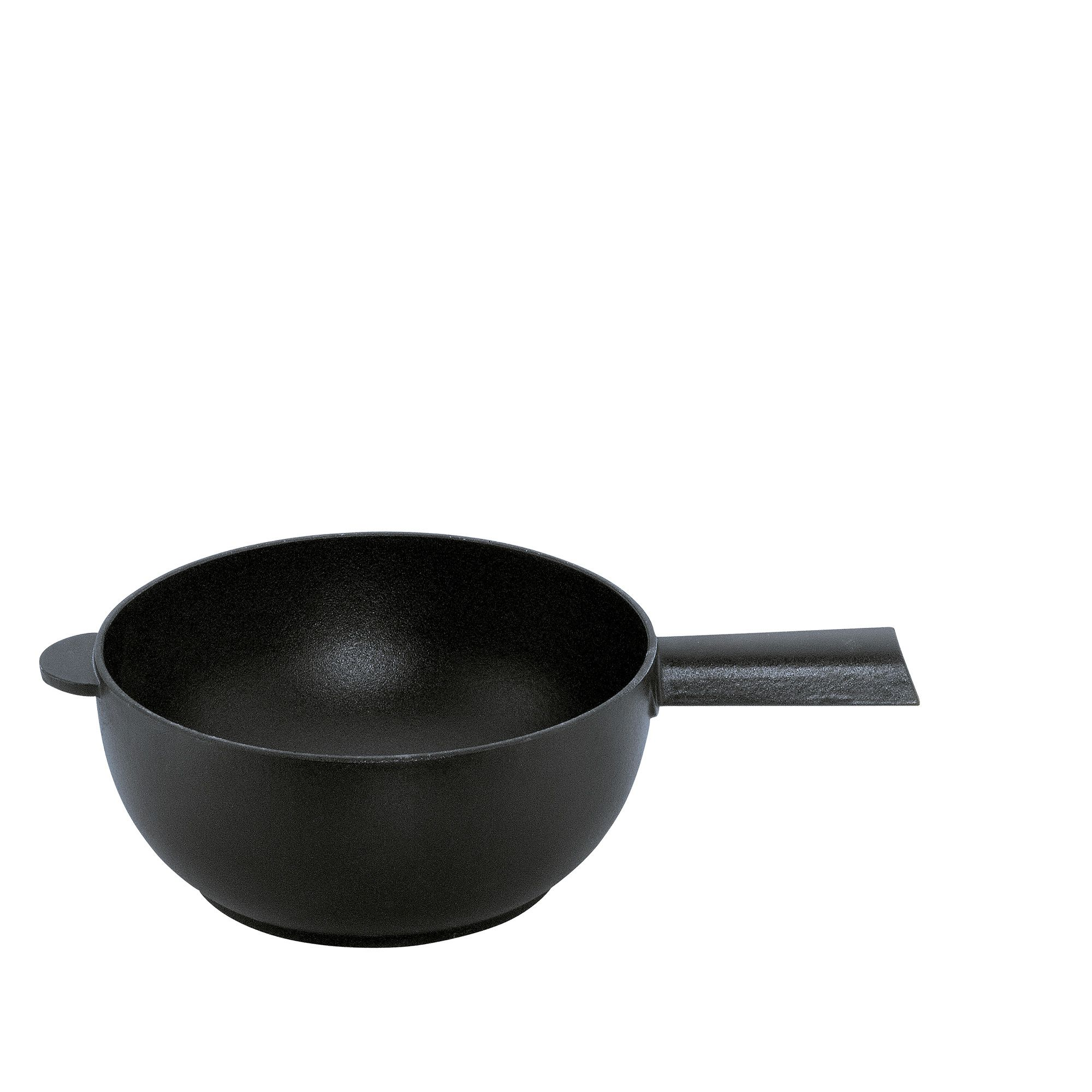 Round black cast iron wok with handle